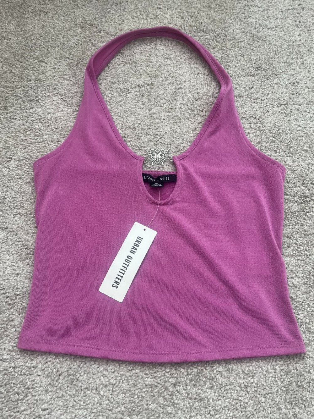 Urban Outfitters Silence + Noise Purple Halter Crop Top Butterfly Detail NWT